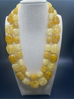 Vintage Hong Kong Honey Yellow Crackle Glass Double Strand statement necklace